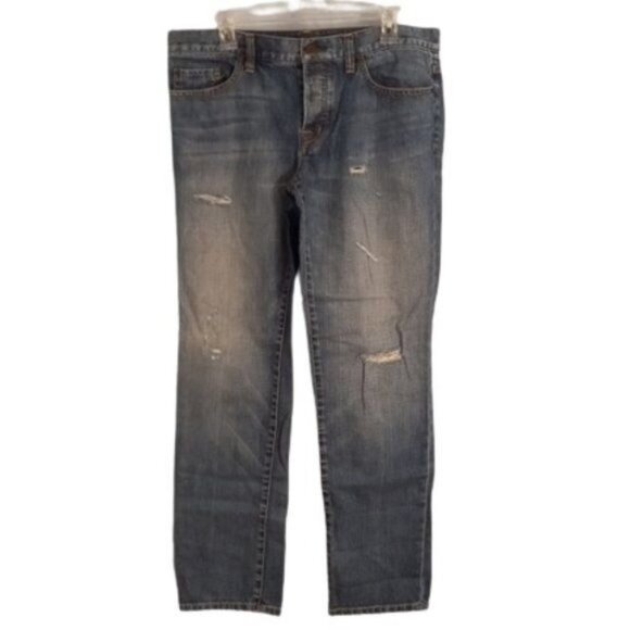 Ann Taylor Loft Size 8 Jeans Boyfriend Distressed Blue Denim - Picture 1 of 13